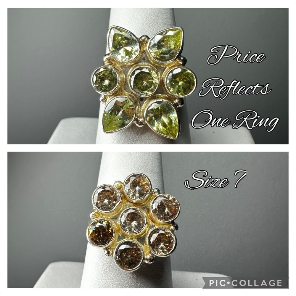 Beautiful silver plated‎ "citrine" and "peridot", size 7 rings! You pick!
